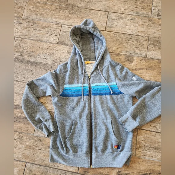 Aviator Nation 5 STRIPE HOODIE - HEATHER GREY // BLUE - Picture 2 of 8